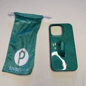 Loopy Case iPhone 11 Pro Teal Glitter Righty with Bag